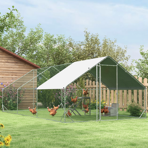 Walk In Chicken Run Large Galvanised Chicken Coop with Cover 6 x 3 x 2m