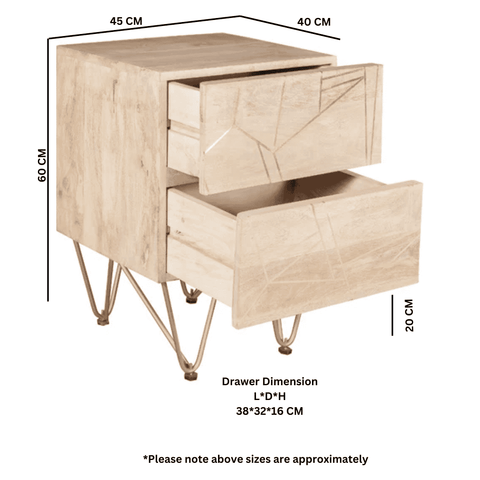 Light Gold 2 Drawer Side Table