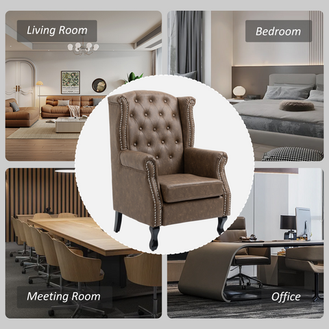 Chesterfield-style Wing Back Armchair Tufted Accent Chair Brown