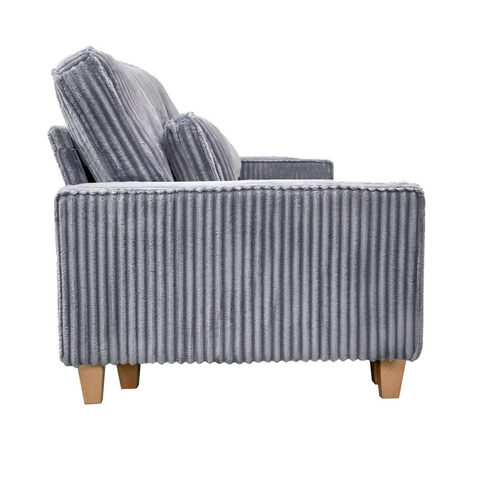 Deep Seat 3-Seater Corduroy Sofa with Brushed Stainless Steel Cup Holders and 3 Decorative Pillows, Modern Comfort Couch for Living Room