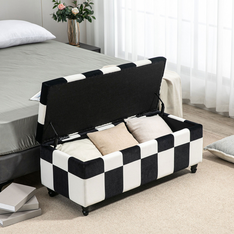 Velvet Storage Ottoman, Button-tufted Footstool Box 114 x 47 x 47cm