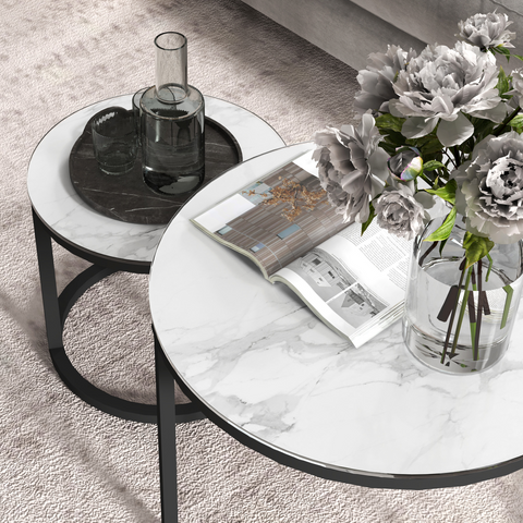 Glass Coffee Table Set of 2, Round Nest of Tables for Living Room