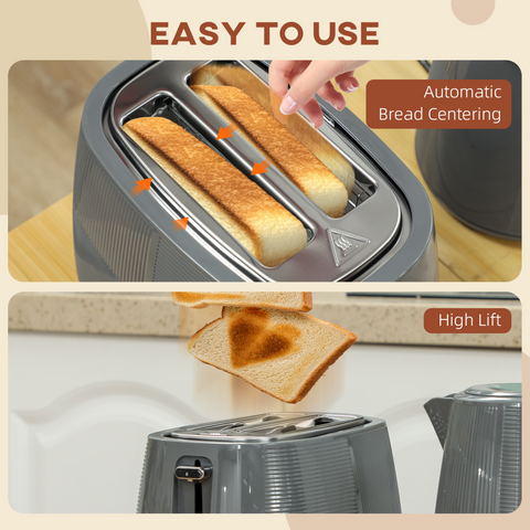 1.7L Fast Boil Electric Kettle and 2 Slice Water Toaster Set, Grey
