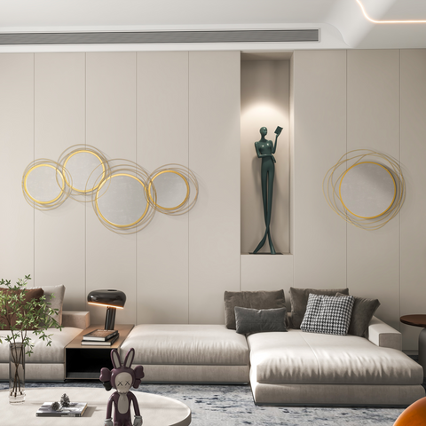 Metal Wall Art Decorative Mirror Decor Modern Wall Sculpture, Gold