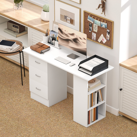 120cm Computer Desk PC Table Workstation w/ 3 Shelf & Drawers White