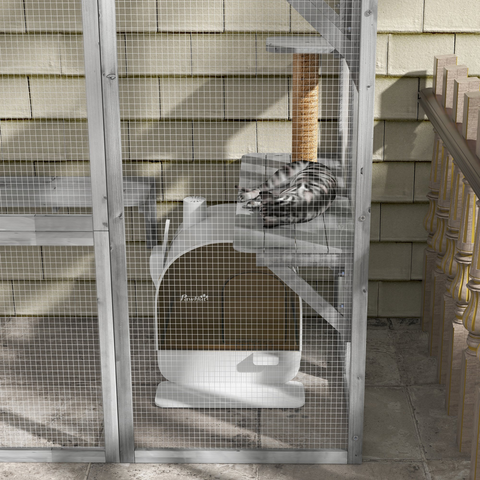Hooded Cat Litter Tray Kitten Toilet w/ Scoop, Filter, Flap Door 43 x 44 x 47cm