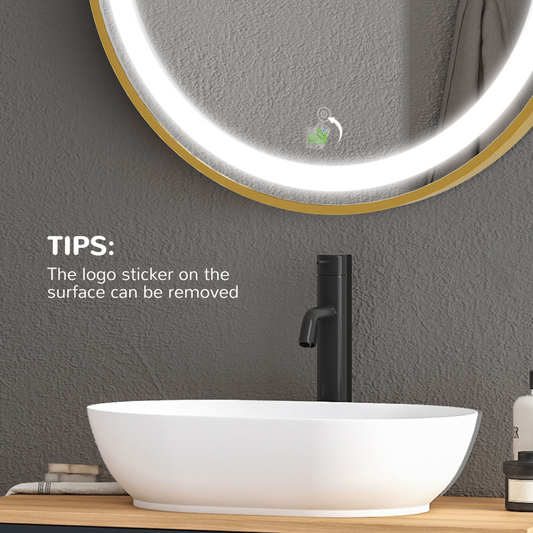 LED Bathroom Mirror Wall Mounted Round Vanity Mirror w/ Lights, Time Display