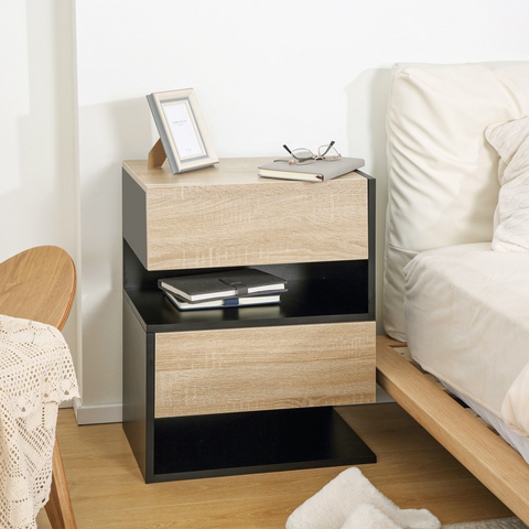 Modern Bedside Table Set of 2 with Drawer and Shelf