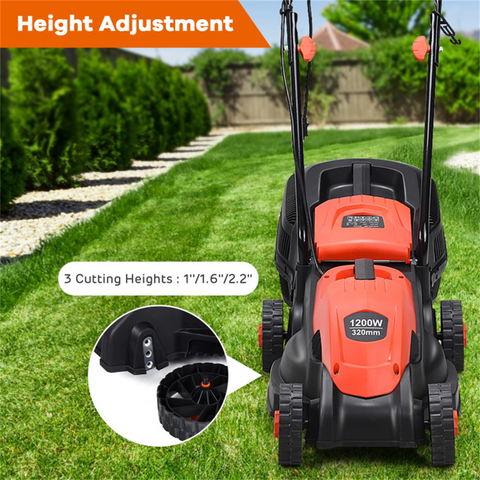 13-Inch Electric Lawn Mower with 8 Gal Grass Collection Box, 3 Adjustable Cutting Heights, Lightweight 15.5LBS Push Mower for Garden - Red