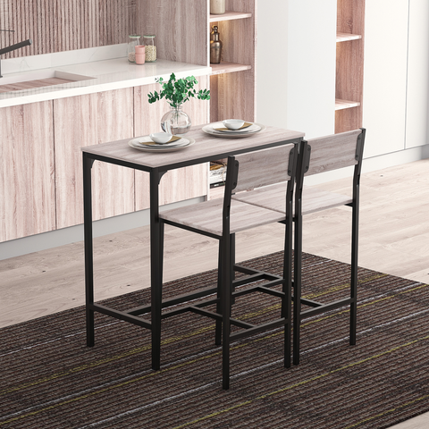 Metal Frame MDF Top Table & Bar Stool Set Black