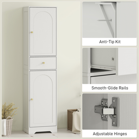 Tall Bathroom Storage Cabinet with Arch Doors Adjustable Shelf White