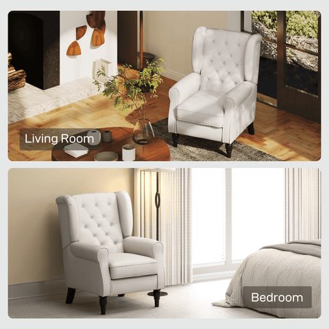Accent Armchair Home Furniture Retro Tufted Club Wood Fabric Cream White