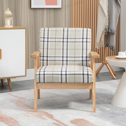 Modern Accent Chairs Upholstered Linen-Feel Living Room Chair Beige