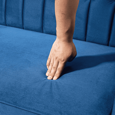 Convertible Sofa Futon Velvet-Touch Tufted Couch Sofa Bed Split Back Blue