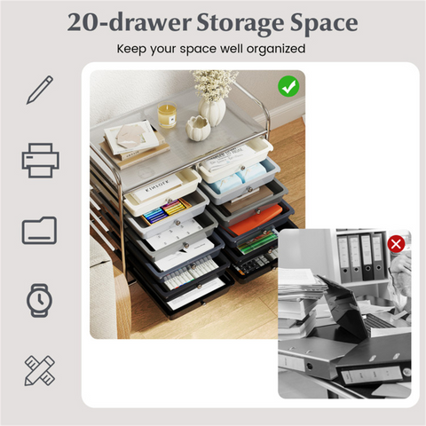 12-Drawer Rolling Storage Cart - 2-Row 10-Storey, Multicolor Drawers, 4 Wheels (2 Brake), -Gray
