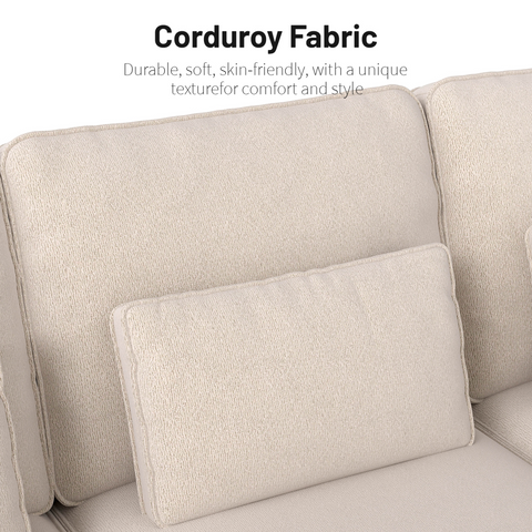 Chenille Deep Seat 2-Seater Sofa with Brushed Stainless Steel Cup Holders and 2 Decorative Pillows, Modern Cozy Loveseat for Living Room