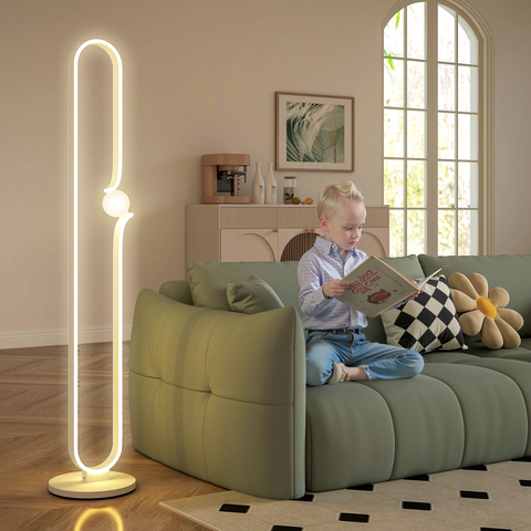Dimmable LED Floor Lamp with Glass Night Light, Foot Switch, White