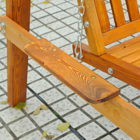 2-Seater Wood Garden Chair Swing Bench Lounger-Cream