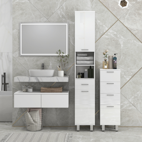 kleankin Tall Narrow Bathroom Storage Cabinet Cupboard w/ Cabinets, White