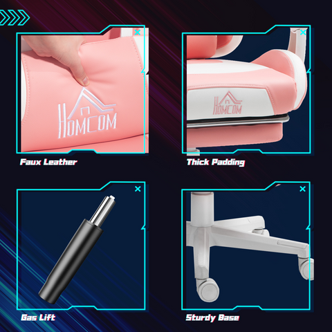 Gaming Chair with Footrest, Reclining Computer Chair, Pink