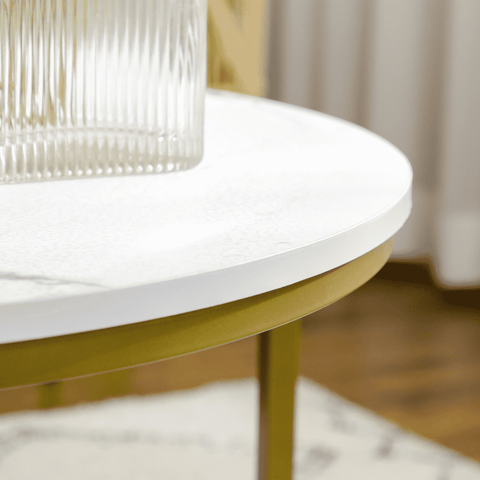 Marble Coffee Table Set of 2, Round Nest of Tables for Living Room
