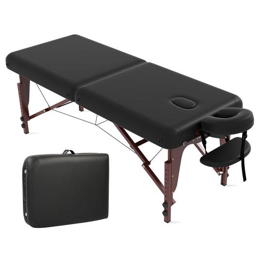 ABET Massage Table 28" Wide Portable Tattoo Table Memory Foam PU Leather Professional 2 Fold Facial Esthetician Salon SPA Bed with Oxford Carrying Bag & Sturdy Wooden Leg Hold Up to 1100LBS