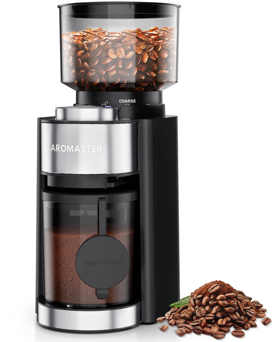 Aromaster Burr Coffee Bean Grinder with 25 Grind Setting 2-12 Cups Timer Conical