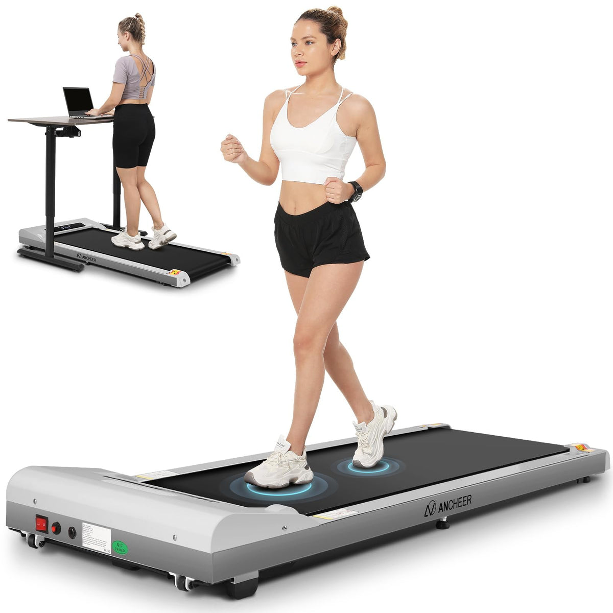 ANCHEER Under Desk Treadmill 300lb Capacity 2.5HP Portable 2 in 1 Walking Pad