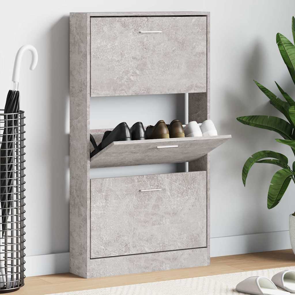 Shoe Cabinet Concrete Grey 59x17x108 cm Engineered Wood