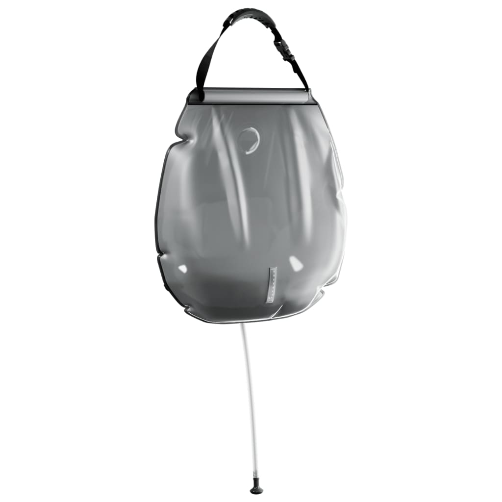 Clear plastic bag with a black handle on a white background