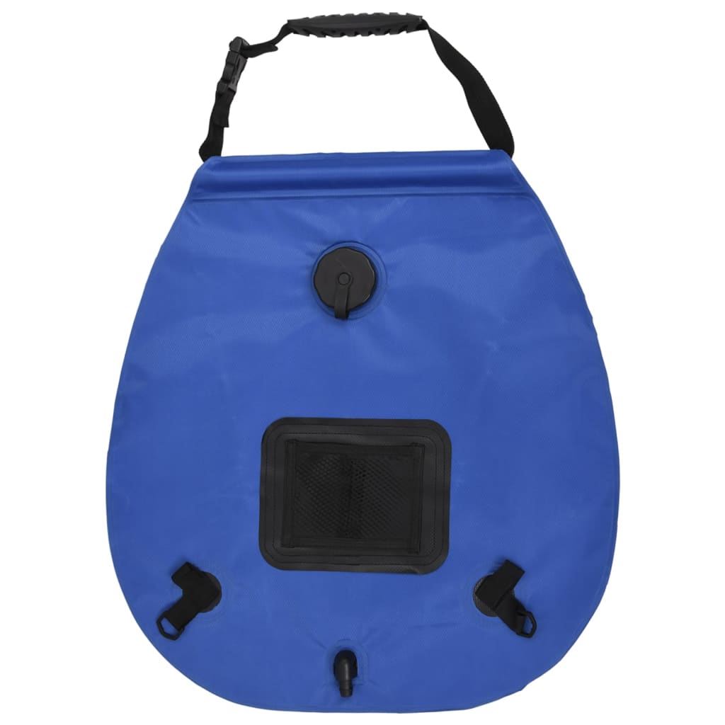 Blue dry bag with black handle and valve on a white background