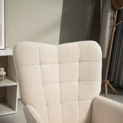 Upholstered Tufted Wingback Armchair with Seat Padding, Cream White