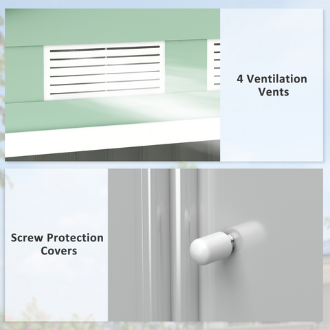 Garden Shed Storage Unit w/ Locking Door Floor Foundation Air Vent Light Green