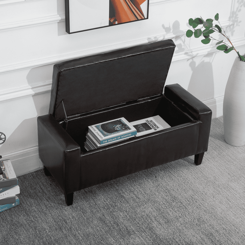 Deluxe PU Leather Storage Ottoman Bench Footrest Stool Large Storage Space