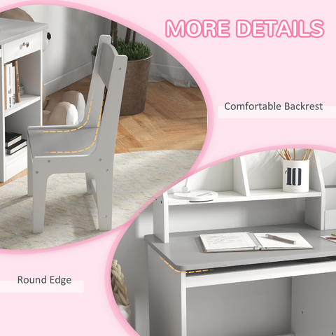 ZONEKIZ Kids' Desk and Chair Set with Storage for 5-8 Years, Grey