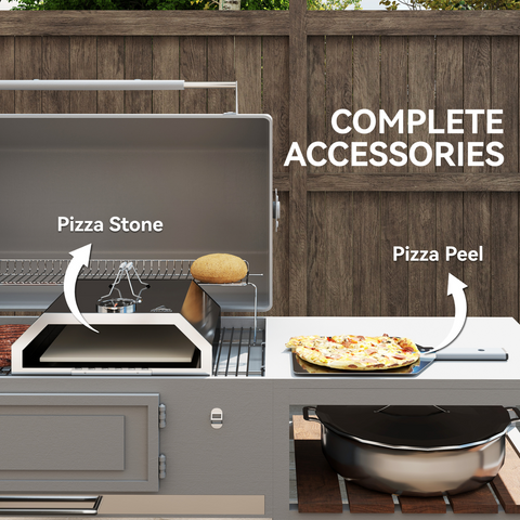 Outdoor BBQ Pizza Oven with Thermometer for Gas/Charcoal BBQ Grills