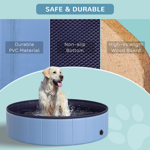 Portable Pet Paddling Pool Swimming Bath Cat Dog Puppy Foldable Blue 120cm