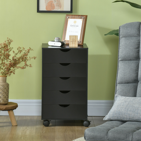Mobile Vertical Filing Cabinet with 5 Drawers for Home Office, Black
