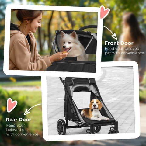 PawHut Foldable Dog Carriage w/ Universal Wheels, Shock Absorber - Black