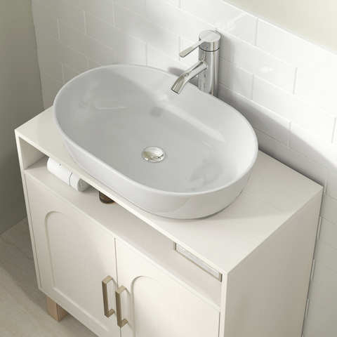 Under Sink Bathroom Cabinet for Basin without Pedestal, Cream White