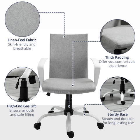 Office Chair Linen Swivel Computer Desk Chair Home Study Task Chair, Light Grey