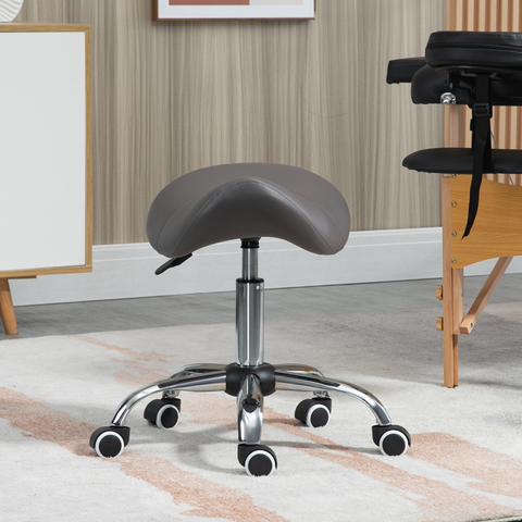 PU Leather Saddle Stool with Moulded Padded Seat Adjustable Height Grey
