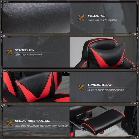 Gaming Chair Ergonomic Reclining w/ Manual Footrest Wheels Stylish Office Red