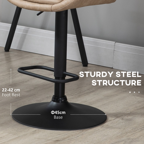 Bar Stools Set of 2, Adjustable Bar Chairs 360° Swivel for Kitchen Khaki