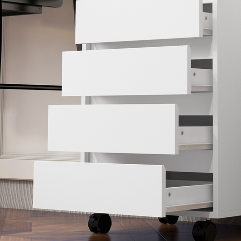 Versatile White Mobile Filing Cabinet with Lockable Wheels & Four Drawers