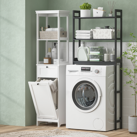 Slim Bathroom Storage Unit with Tilt-Out Laundry Cabinet Drawer White