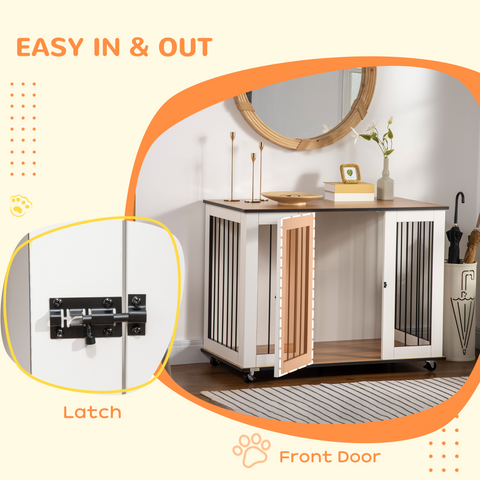 Dog Crate Furniture End Table w/ Lockable Door, for Large Dogs - White Pawhut