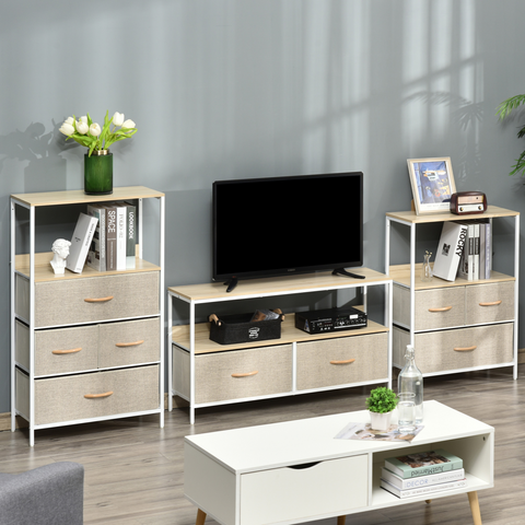 TV Cabinet, TV Console Unit with 2 Foldable Linen Drawers Maple Colour