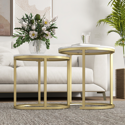 Elegant Marble-Effect Side Table Set - Versatile Accent Tables