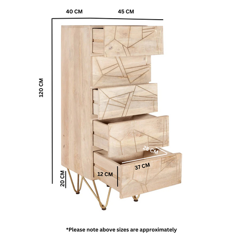 Light Gold Tall Chest Of Drawers